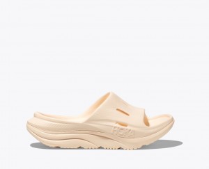 Beige HOKA Ora Recovery 3 Kids' Slides | 21ANXUSCO