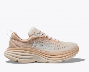 Beige / White HOKA Bondi 8 Women's Running Shoes | 90WKCQOVN