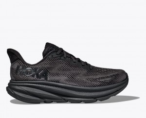 Black HOKA Clifton 9 Men's Running Shoes | 57ZODQKAW