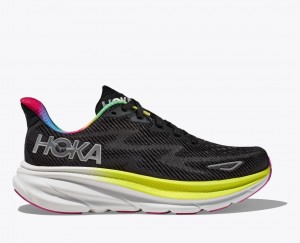 Black / Light Green HOKA Clifton 9 Men's Running Shoes | 28YCOGDFR