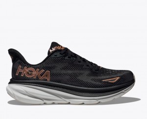 Black / Rose Gold HOKA Clifton 9 Women's Running Shoes | 02LMPHYZE