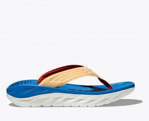 Blue / Beige HOKA ORA Recovery Men's Flip Flops | 92SGWKDEZ