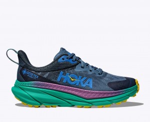 Blue / Black / Green HOKA Challenger 7 GTX Men's Trail Running Shoes | 65TDHWLOK