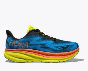 Blue / Black / Green HOKA Clifton 9 GTX Women's Running Shoes | 27LEKRJBU