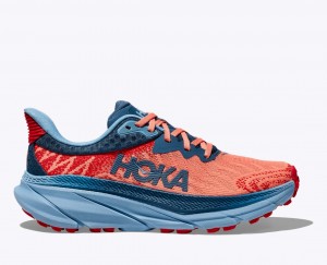 Coral / Dark Blue HOKA Challenger 7 Women's Trail Running Shoes | 43DMHILZX