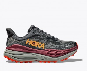 Dark Grey / Black / Dark Red HOKA Stinson 7 Men's Trail Running Shoes | 53LAZMUBE