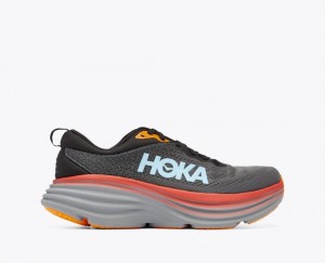 Dark Grey / Red / Black HOKA Bondi 8 Men's Running Shoes | 18OIZFYKJ