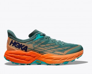 Green / Orange HOKA Speedgoat 5 Men's Trail Running Shoes | 94FZCHIAM