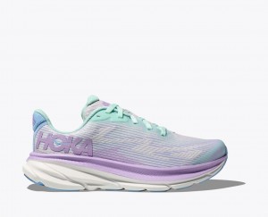 Grey / Light Pueple HOKA Clifton 9 Kids' Running Shoes | 58TGUKYQC