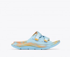 Light Blue / Orange HOKA Ora Luxe Men's Slide | 07MXASZPO