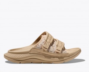 Light Khaki HOKA Ora Luxe Men's Slide | 76DOFYEIN