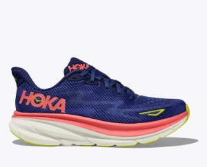 Navy / Coral HOKA Clifton 9 Women's Running Shoes | 97XEIKVYN