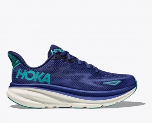 Navy / Turquoise HOKA Clifton 9 Women's Running Shoes | 41KMHZAON