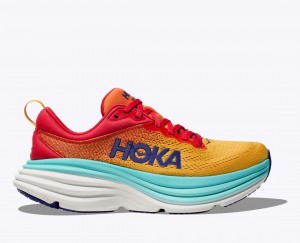 Orange / Red / Turquoise HOKA Bondi 8 Men's Running Shoes | 04LCJWBQV