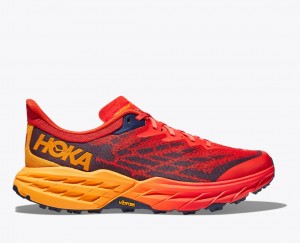 Red / Dark Brown HOKA Speedgoat 5 Men's Trail Running Shoes | 92WLQKOJI