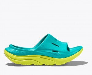 Turquoise / Green HOKA Ora Recovery 3 Kids' Slides | 57ZRBADGU