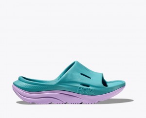 Turquoise / Light Purple HOKA Ora Recovery 3 Kids' Slides | 35JQIBWET