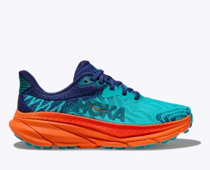 Turquoise / Orange HOKA Challenger 7 Men's Trail Running Shoes | 12WOBNDEH