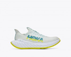 White / Green HOKA Carbon X 3 Men's Running Shoes | 93WBZOPRH