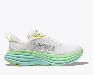 White / Light Green HOKA Bondi 8 Women's Running Shoes | 46WGSQMIR