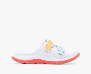 White / Orange / Blue HOKA Ora Luxe Men's Slide | 63MWHPQOV