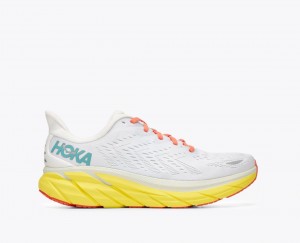 White / Yellow HOKA Clifton 8 Men's Running Shoes | 61RGVUDKY