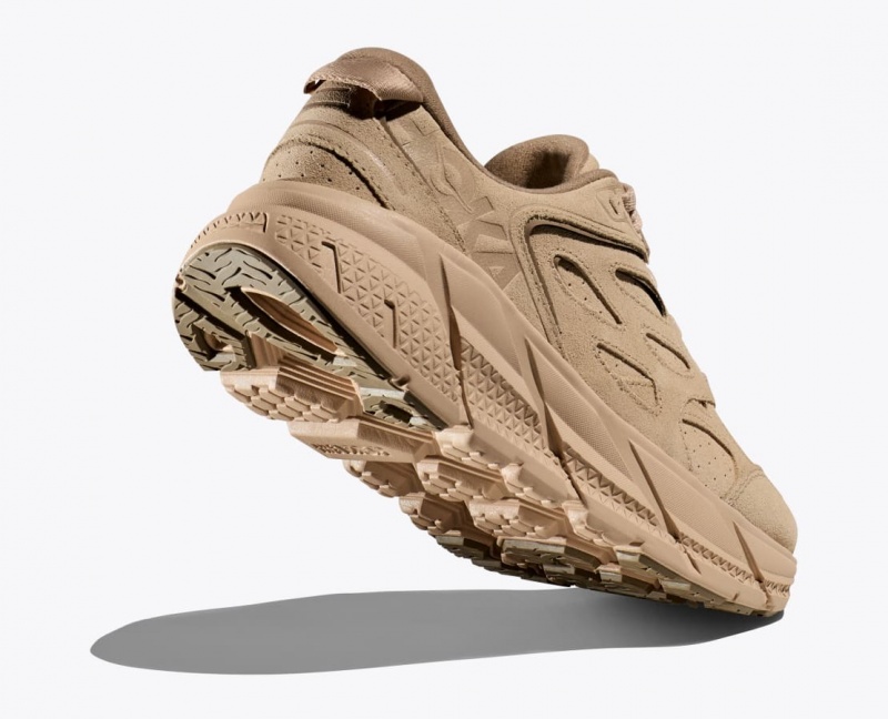 Beige HOKA Clifton L Suede Women's Walking Shoes | 15UTGMNSR