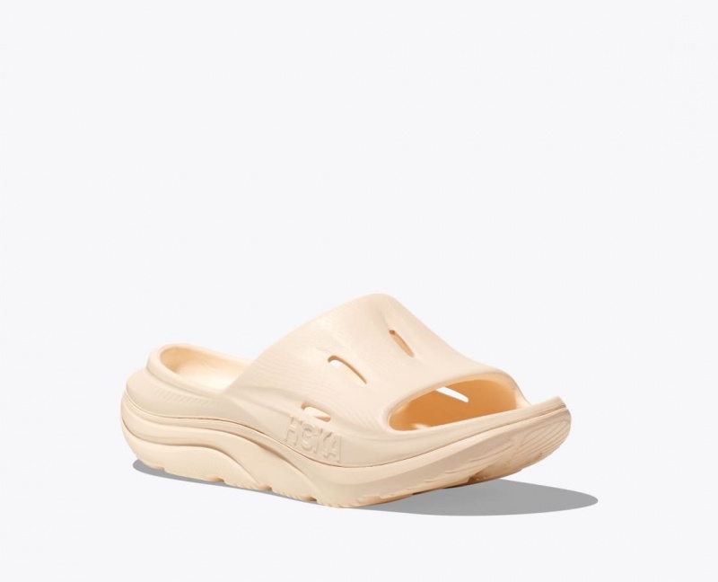 Beige HOKA Ora Recovery 3 Kids' Slides | 21ANXUSCO