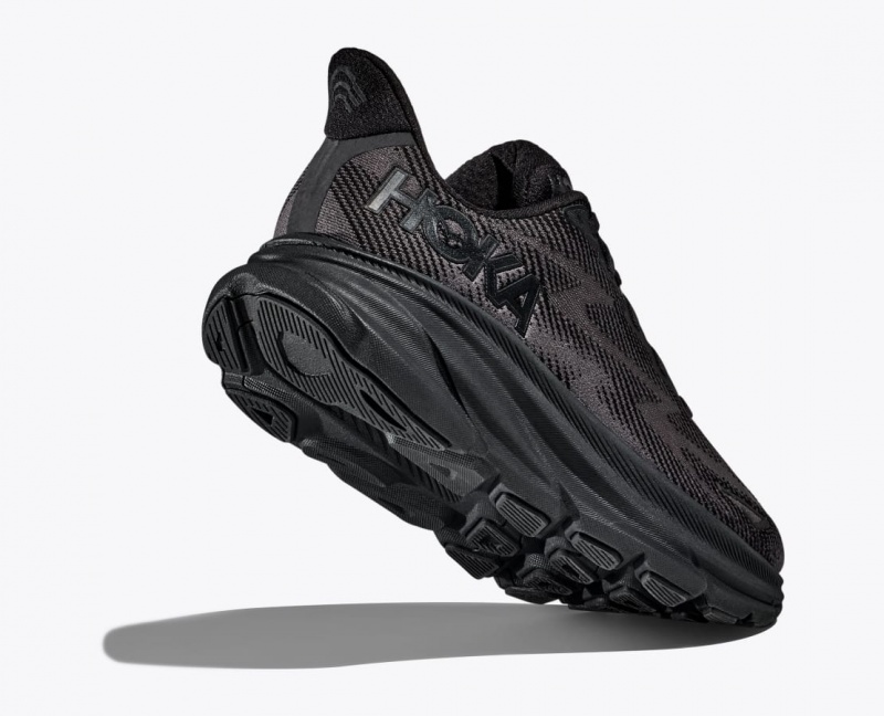 Black HOKA Clifton 9 Men's Running Shoes | 57ZODQKAW