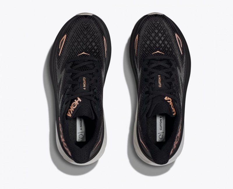 Black / Rose Gold HOKA Clifton 9 Women's Running Shoes | 02LMPHYZE