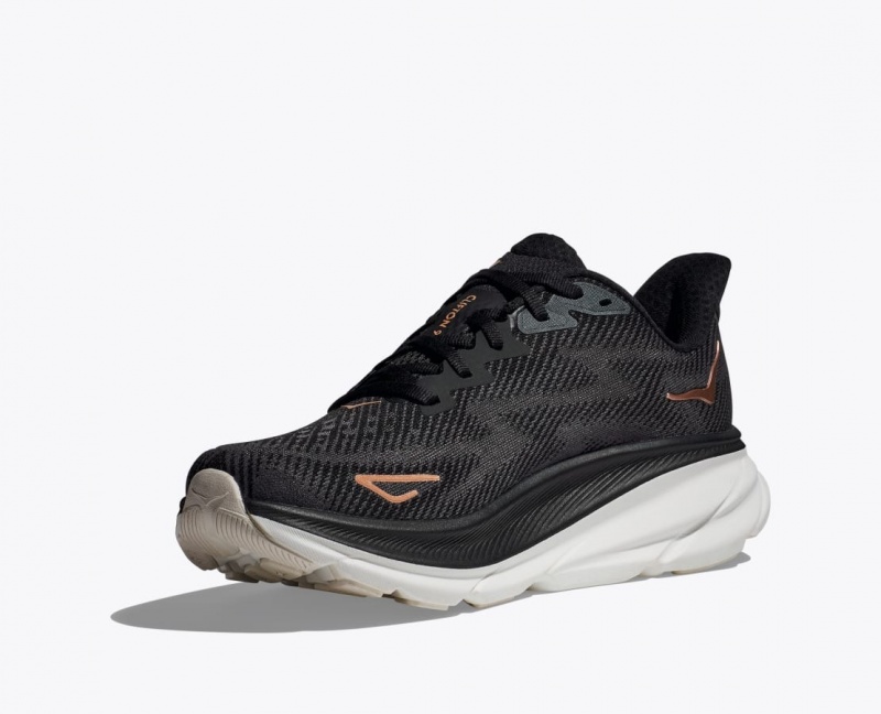 Black / Rose Gold HOKA Clifton 9 Women's Running Shoes | 02LMPHYZE