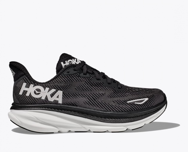 Black / White HOKA Clifton 9 Women\'s Running Shoes | 07IMNRSHF