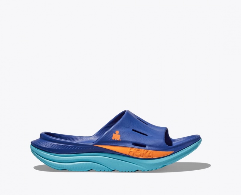 Blue HOKA IRONMAN Ora Recovery Men\'s Slide | 85JGKUYCZ