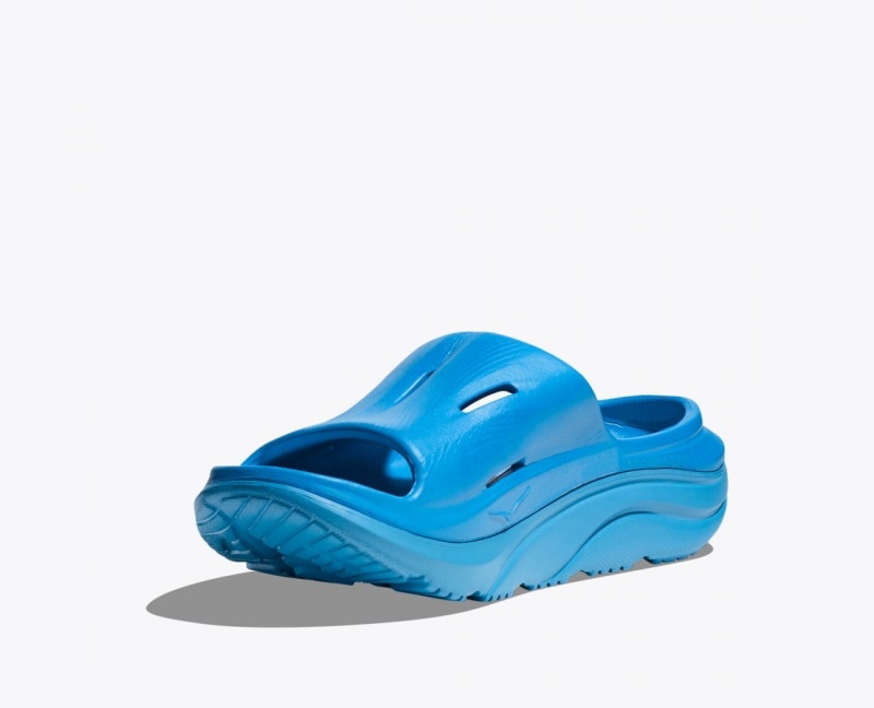 Blue HOKA Ora Recovery 3 Kids' Slides | 91SFHIRVA