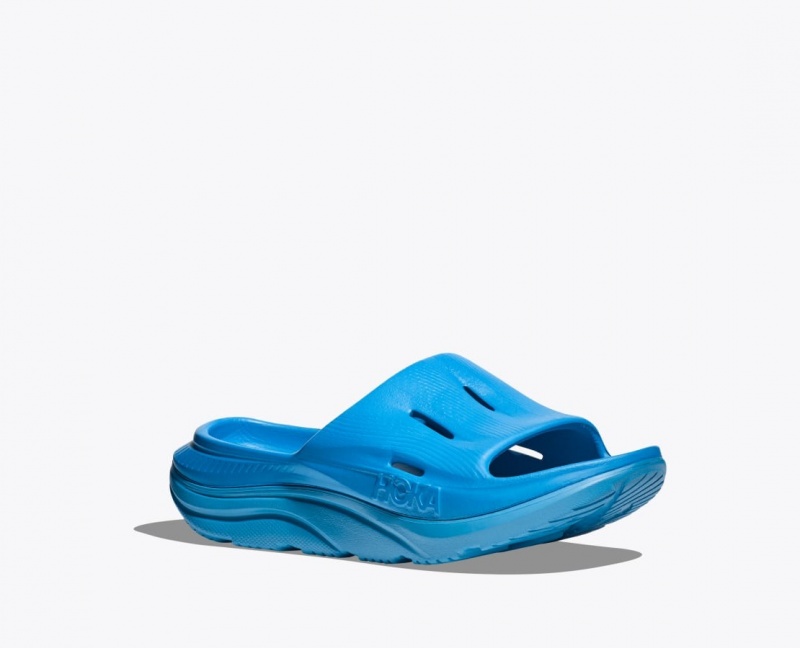 Blue HOKA Ora Recovery 3 Kids' Slides | 91SFHIRVA