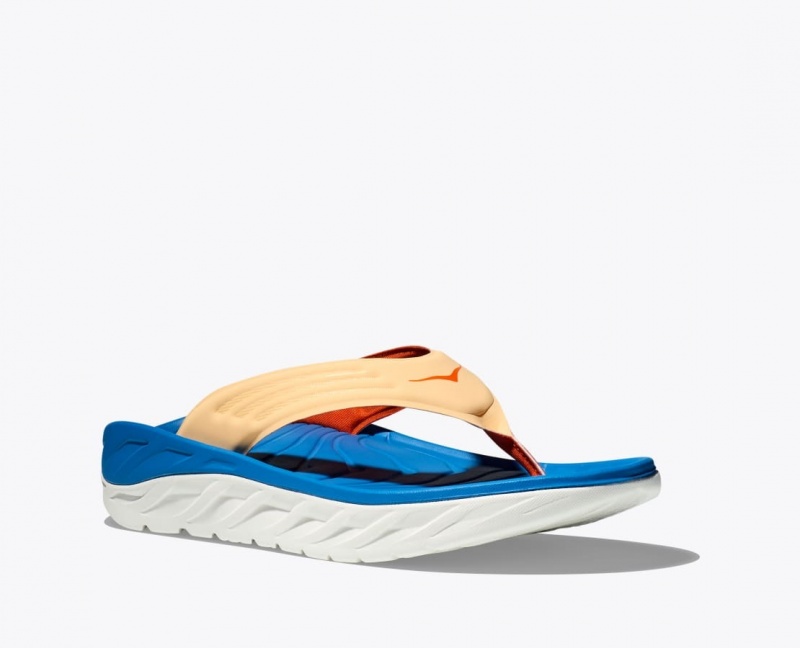 Blue / Beige HOKA ORA Recovery Men's Flip Flops | 92SGWKDEZ