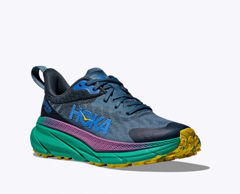 Blue / Black / Green HOKA Challenger 7 GTX Men's Trail Running Shoes | 65TDHWLOK