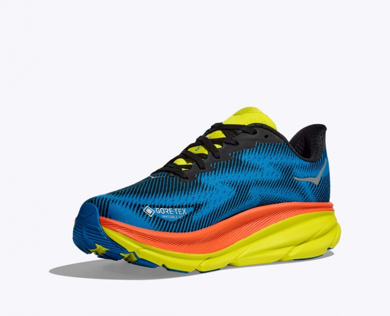 Blue / Black / Green HOKA Clifton 9 GTX Women's Running Shoes | 27LEKRJBU