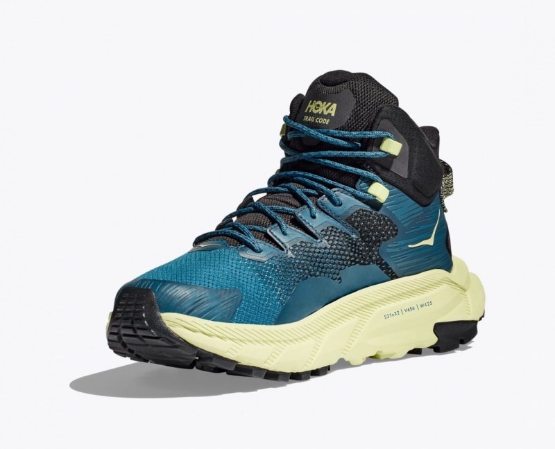 Blue / Black / Light Green HOKA Trail Code GTX Men's Hiking Boots | 32EZASFDQ