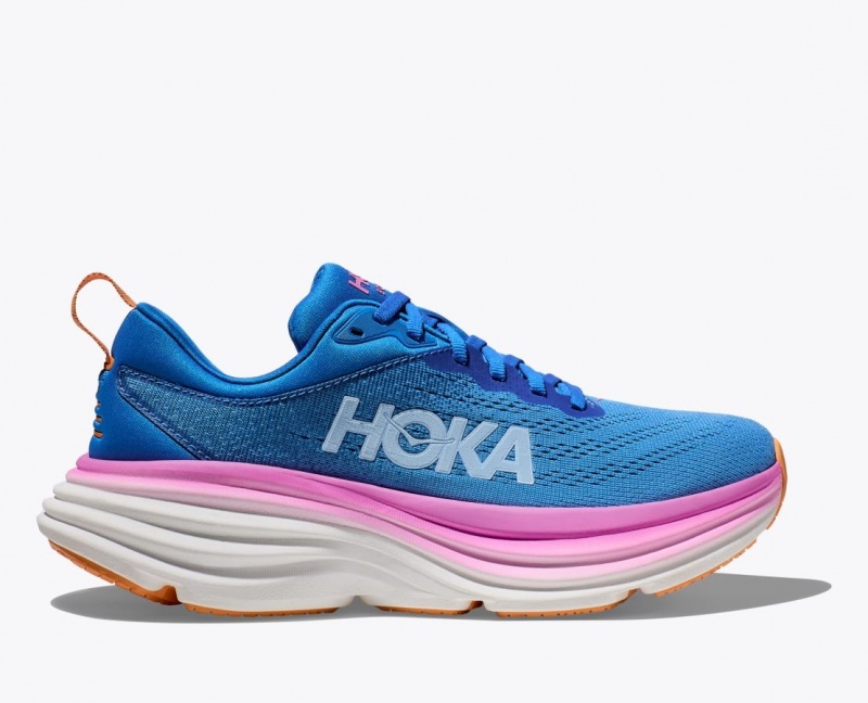 Blue / Pink HOKA Bondi 8 Women\'s Running Shoes | 07TDKMPCR