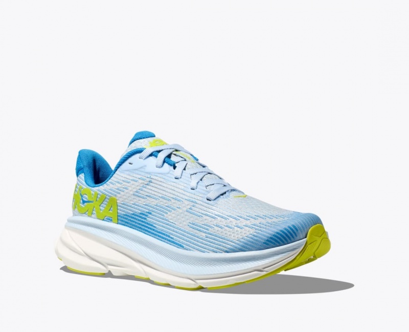 Blue / White HOKA Clifton 9 Kids' Running Shoes | 78WEGQFIC