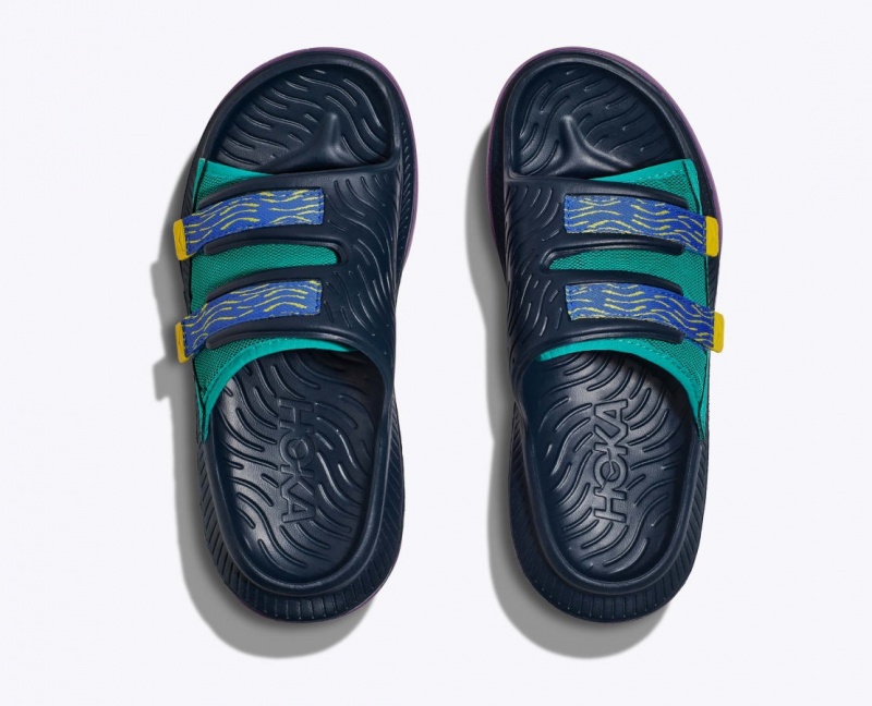 Dark Blue / Green / Purple HOKA Ora Luxe Men's Slide | 51BAXOHET