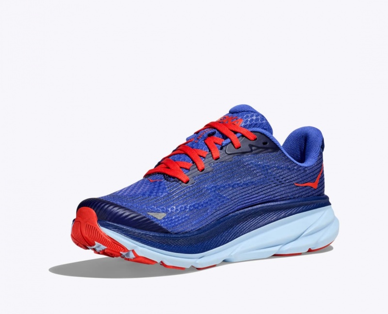 Dark Blue / Red HOKA Clifton 9 Kids' Running Shoes | 13AFEWZDU