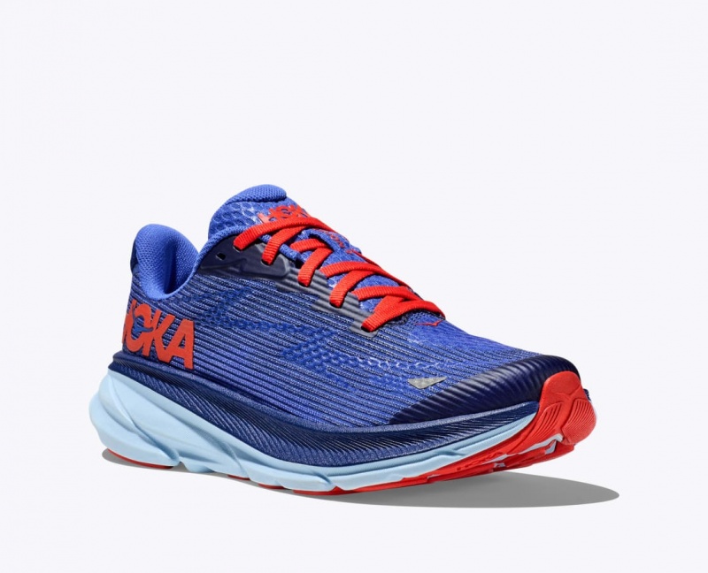 Dark Blue / Red HOKA Clifton 9 Kids' Running Shoes | 13AFEWZDU