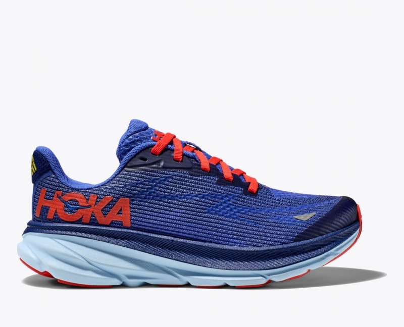 Dark Blue / Red HOKA Clifton 9 Kids\' Running Shoes | 13AFEWZDU