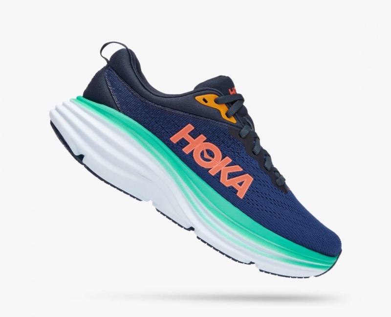 Dark Blue / Turquoise HOKA Bondi 8 Women's Running Shoes | 75DGYHLXU