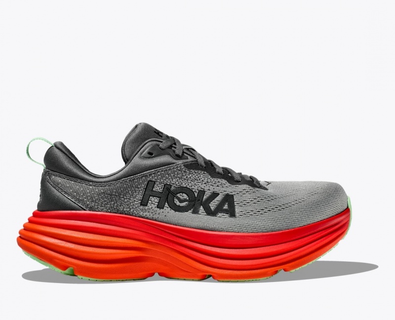 Dark Grey / Red HOKA Bondi 8 Men\'s Running Shoes | 97AJURXBZ