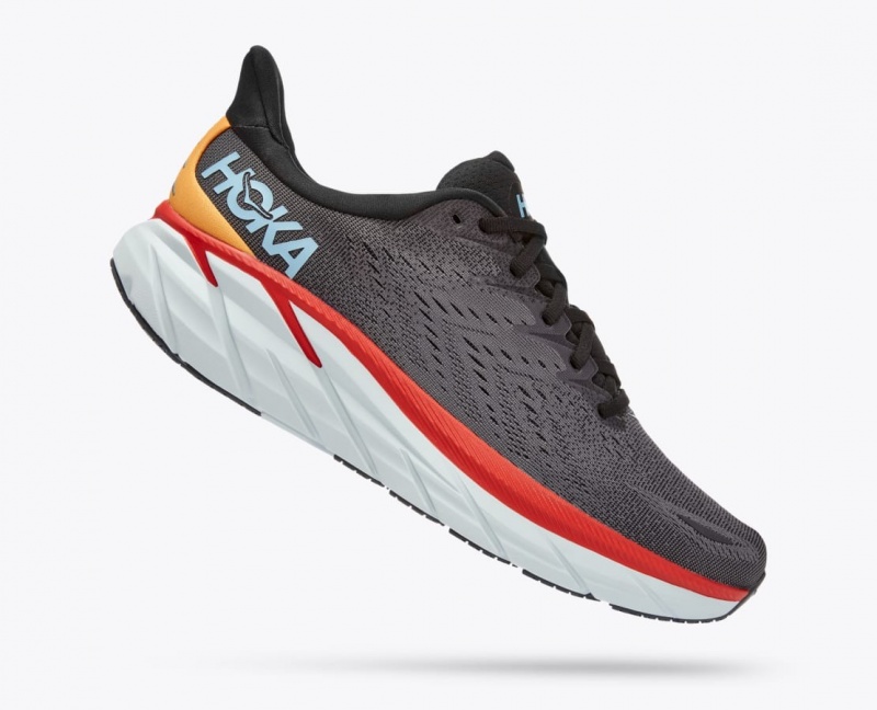 Dark Grey / Red HOKA Clifton 8 Men's Running Shoes | 84BPWVYNH