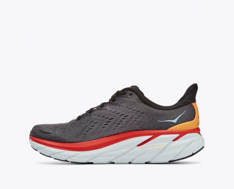 Dark Grey / Red HOKA Clifton 8 Men's Running Shoes | 84BPWVYNH