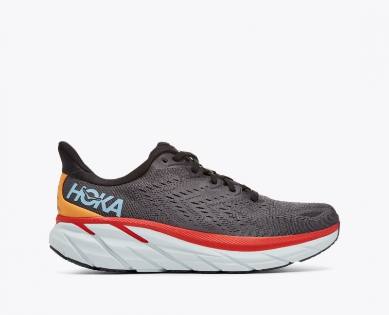 Dark Grey / Red HOKA Clifton 8 Men\'s Running Shoes | 84BPWVYNH